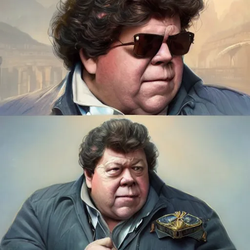 Prompt: George Wendt as a secret agent with sunglasses, D&D, fantasy, intricate, elegant, highly detailed, digital painting, artstation, concept art, matte, sharp focus, illustration, hearthstone, art by Artgerm and Greg Rutkowski and Alphonse Mucha