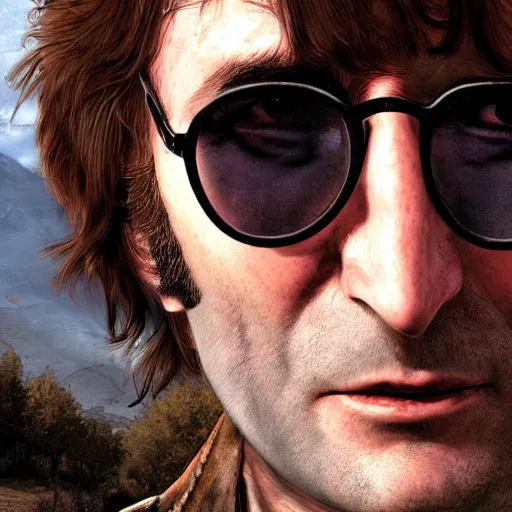 Image similar to John Lennon in read dead redemption, hyper realistic, HD, HQ, photo realistic