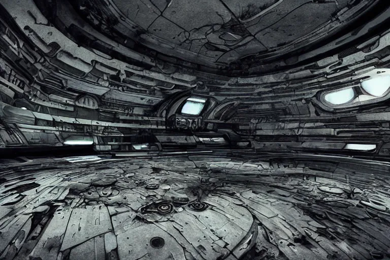 Image similar to abandoned spaceship, eerie digital art