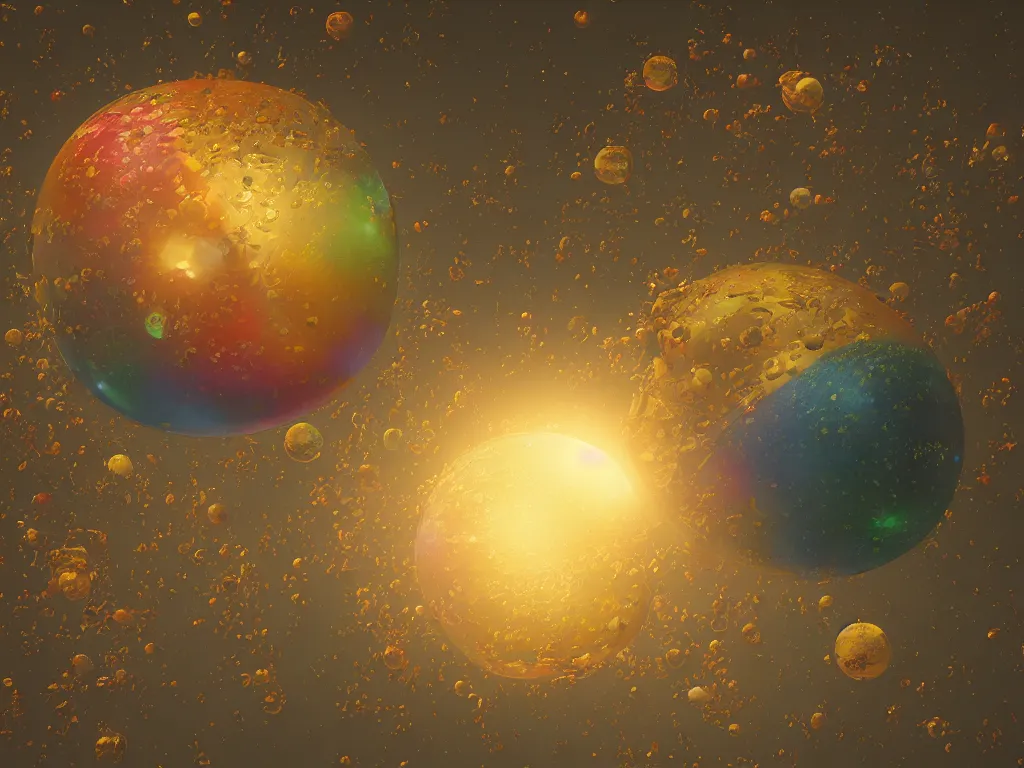 Image similar to 3 d render, sunlight study, the universe is a spheroid region 7 0 5 meters in diameter, art nouveau, by jan davidz de heem and ( ( ( ( ( lisa frank ) ) ) ) ), 8 k, sharp focus, octane render