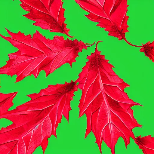 Image similar to fireleaf is an illegal drug in all kingdoms. it comes from the fireleaf plant and looks like red leaves. 8 k fantasy art illustration