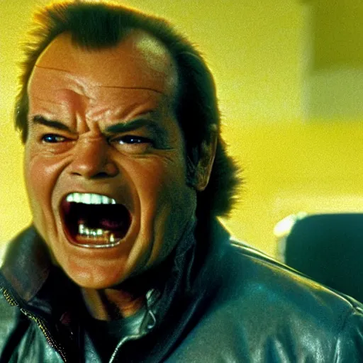 Prompt: Jack Nicholson plays Terminator, scene where he shoots Pikachu, yellow fur explodes