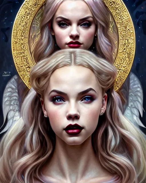 Image similar to ultra realistic illustration, a stunningly beautiful greek gothic goddess of chaos played by jordyn jones and dove cameron and margot robbie and taylor swift and megan fox and adriana lima, intricate, elegant, highly detailed, digital painting, artstation, concept art, smooth, sharp focus, illustration, art by artgerm and greg rutkowski and alphonse mucha