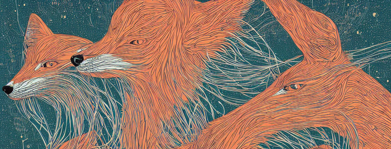 Prompt: thin long continuous lines form fox head victo ngai - h 7 6 8