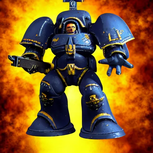 Image similar to fisher price warhammer space marine armor dynamic pose deviantart 4 k high detailed