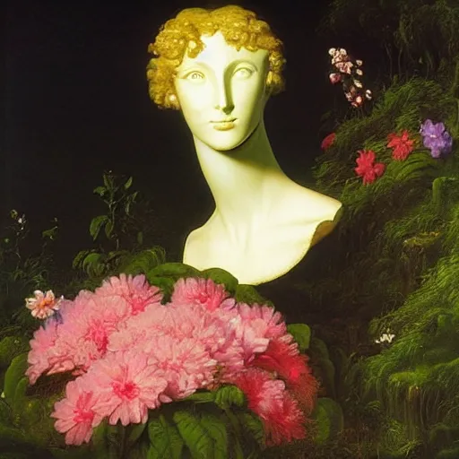 Prompt: Thomas Cole, Thomas Cole, award winning masterpiece with incredible details, Thomas Cole, a surreal vaporwave vaporwave vaporwave vaporwave vaporwave painting by Thomas Cole of an old pink mannequin head with flowers growing out, sinking underwater, highly detailed Thomas Cole