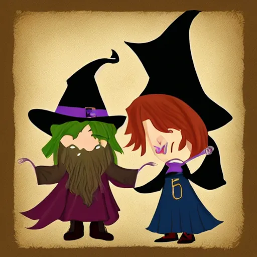 Prompt: a wizard and a witch