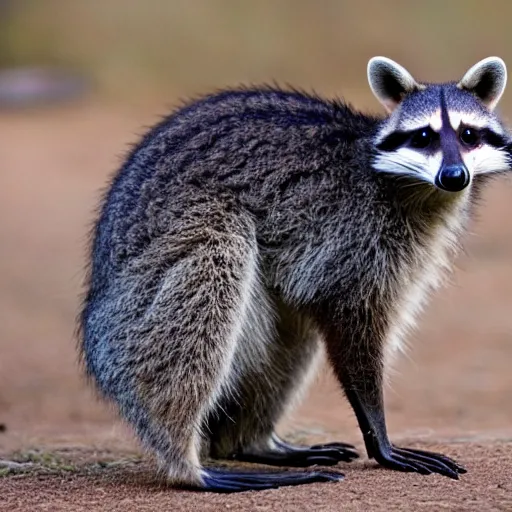 Prompt: a raccoon kangaroo wallabee hybrid