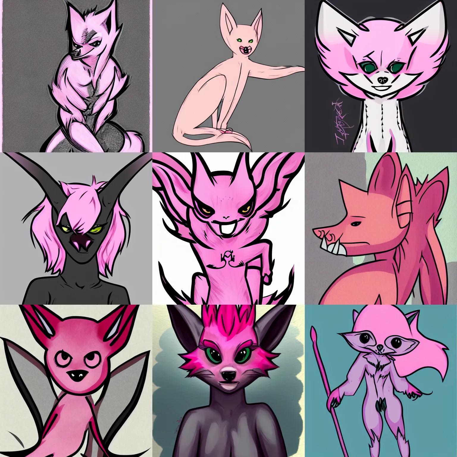 Prompt: anthro bat with pink hair, furry art, drawn, stylized, thick lines, artistic, painted, great shading, detailed