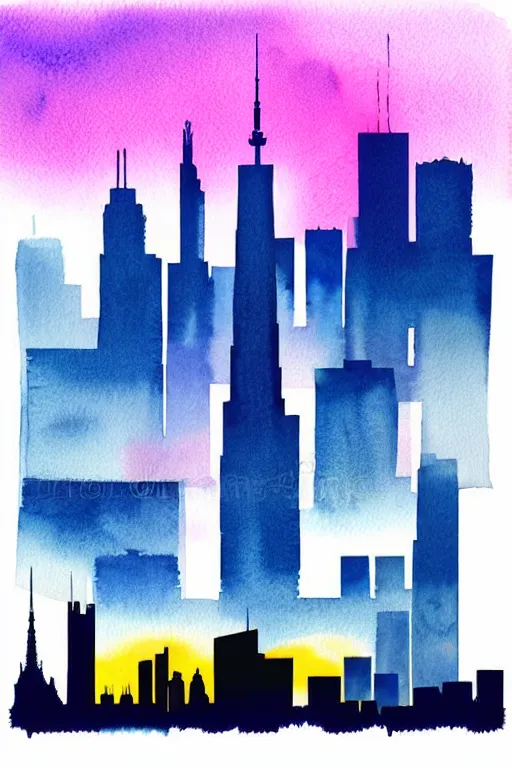 Image similar to minimalist watercolor art of frankfurt skyline at sunset, illustration, vector art