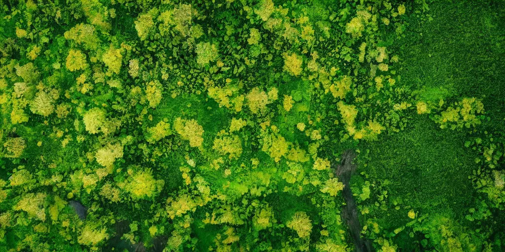 Prompt: drone shot photo of a landscape with lush forest, wallpaper, very very wide shot, iceland, new zeeland, green flush moss, national geographic, award landscape photography, professional landscape photography, ancient forest, sunny, day time, beautiful