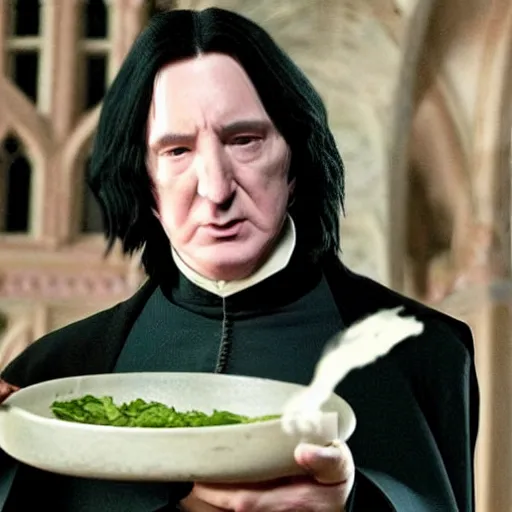 Prompt: severus snape eating a hot and recoiling in disgust