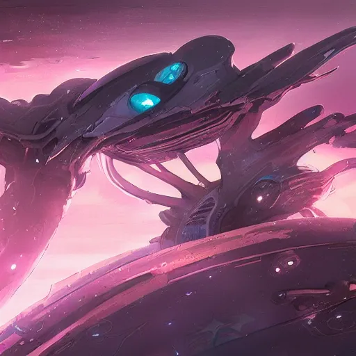 Prompt: concept art of an alien spacecraft, stars, meteorites, floating debris, beautiful, fantasy, colorful, cinematic lighting, artstation, trending, highly detailed, focus, smooth, by studio ghibli, rossdraws, hirohiko araki, conrad roset, yoshitaka amano