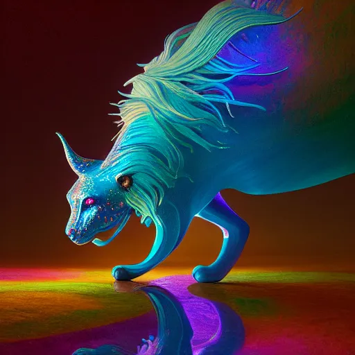 Image similar to iridescent opalescent animal in candyland, warm tones, bioluminescent : by michal karcz, daniel merriam, victo ngai and guillermo del toro : ornate, dynamic, particulate, intricate, elegant, highly detailed, centered, artstation, smooth, sharp focus, octane render