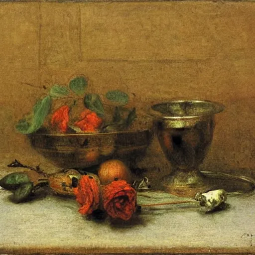 Image similar to Realistic still life of a Jaguar XK straight six engine, by Henri Fantin-Latour, 1866,