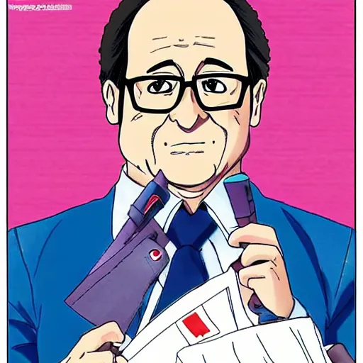 Image similar to francois hollande as a cute manga hero, anime, japan