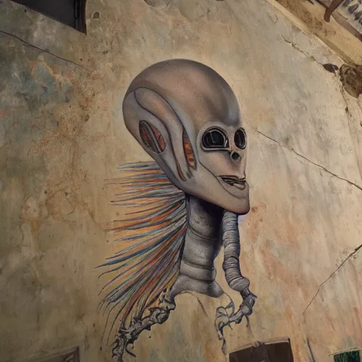 Image similar to alien life, fresco