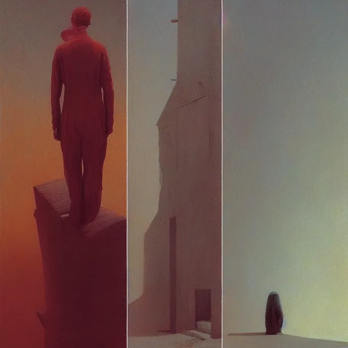 Image similar to what are we doing tonight and tomorrow, portrait painting, science fiction, Edward Hopper and James Gilleard, Zdzislaw Beksinski, highly detailed