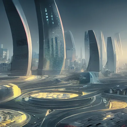 Prompt: Futuristic looking city by Gary Meyer, retro-futurism 4k, high details