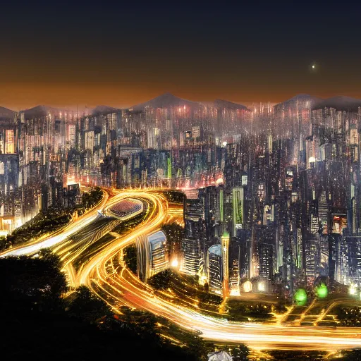 Image similar to seoul city night view.Hyperdetailed. Ghibli style. Artstation. Hyper realism. 16k resolution