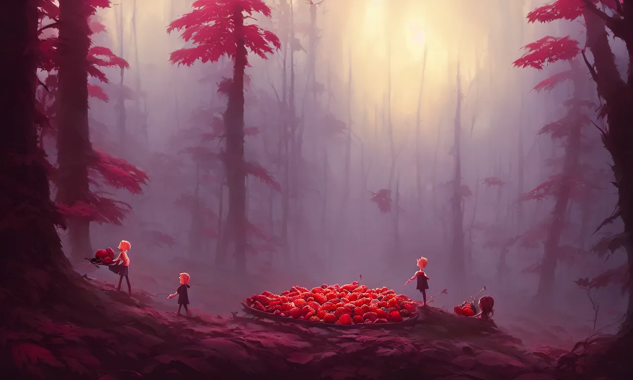 Image similar to Dark forest large strawberries, behance hd by Jesper Ejsing, by RHADS, Makoto Shinkai and Lois van baarle, ilya kuvshinov, rossdraws global illumination