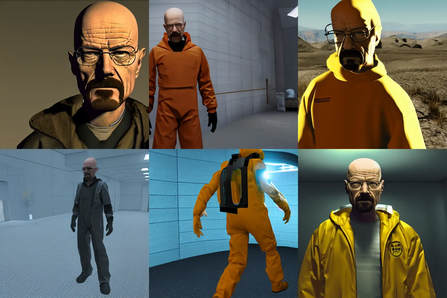 Prompt: walter white from breaking bad wearing the HEV suit from Half life, 4k, 35mm lens