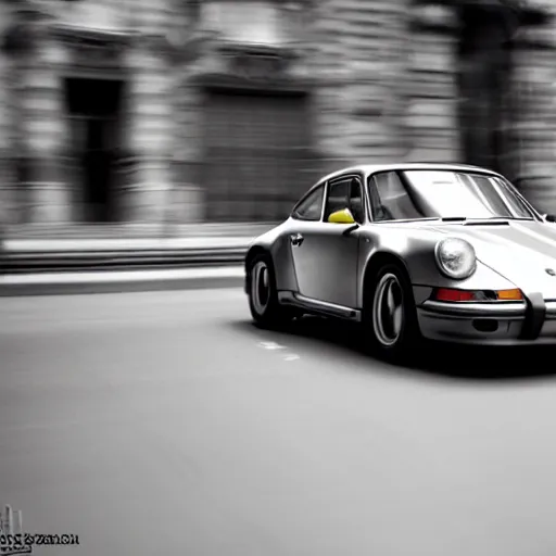 Image similar to photo of a porsche 9 1 1 9 6 4 speeding through nyc, cinematic, motion blur