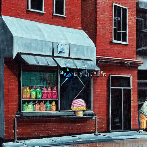 Image similar to a ice cream shop in a alleyway by enzhe zhao