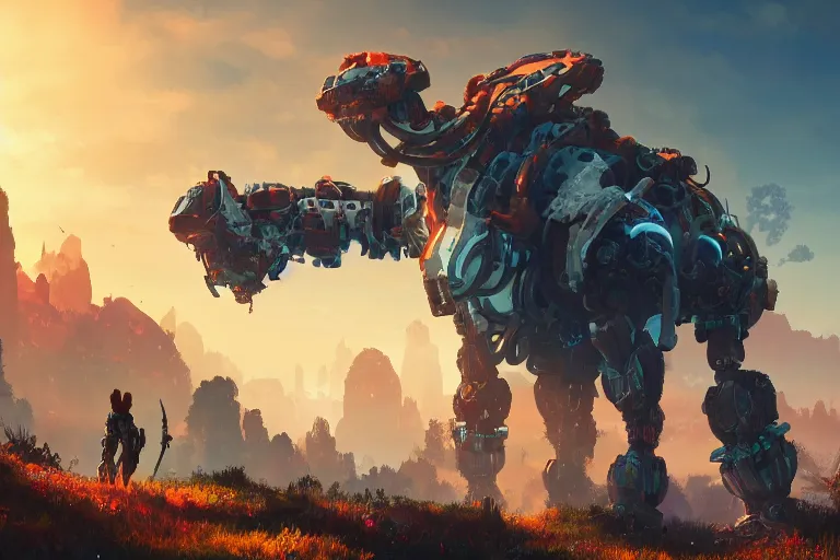 Image similar to watcher machine mecanical creature robot of horizon forbidden west horizon zero dawn radiating a glowing aura global illumination ray tracing hdr fanart arstation by ian pesty and alena aenami artworks in 4 k