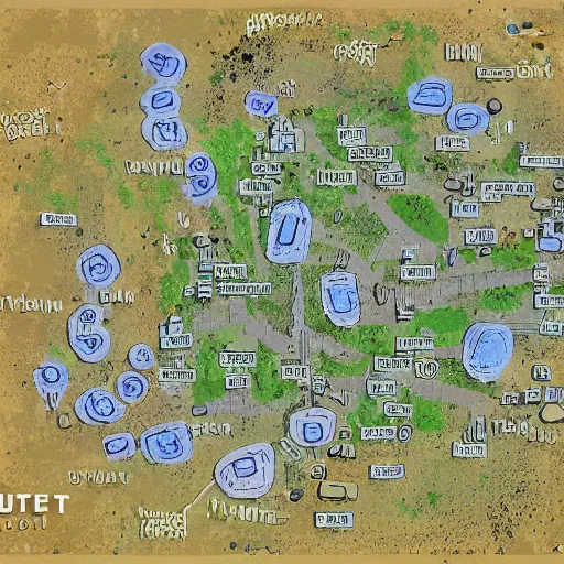 Prompt: detailed map of outposts on planet 4 5 4, digital painting, super detail