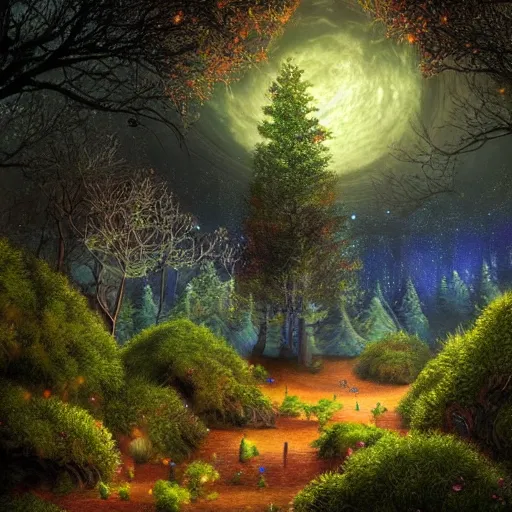 Prompt: cosmic forest : : beautiful environment, lush, planets, trees, stars, glowing : : digital art, extremely detailed, intricate, photorealistic, realism, semi realism : :