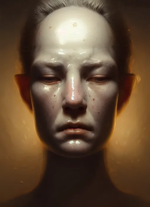 Image similar to portrait of an old porcelain aleeping head, ancient hyper realistic art, intricate, elegant, glowing lights, highly detailed, digital painting, artstation, concept art, smooth, sharp focus, art by wlop, mars ravelo and greg rutkowski