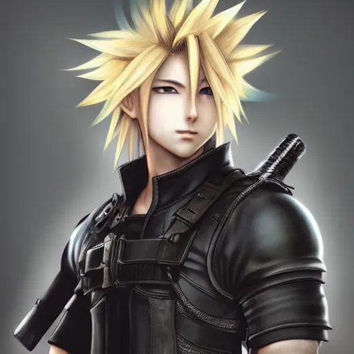 Image similar to An anime portrait of a realistic cloud strife from ff7, by Stanley Artgerm Lau, ps5, trennding on artstation