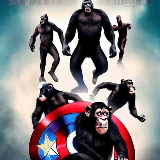 Image similar to movie poster with chimpanzees, avengers style