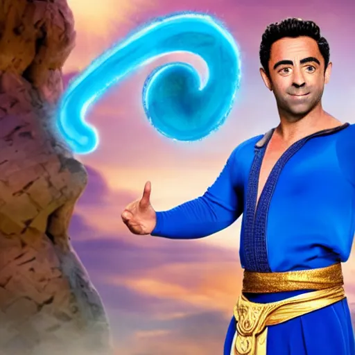 Image similar to HQ Still of Xavi Hernandez as the genie in Aladdin (2019)