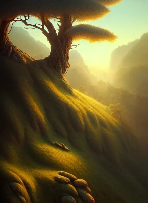 Image similar to spring mornings in the low - poly hills, diffuse lighting, fantasy, intricate, surrealism!!!!, highly detailed, lifelike, photorealistic, digital painting, artstation, illustration, concept art, smooth, sharp focus, by greg rutkowski, chris tulloch mccabe, valentina remenar and asher duran,