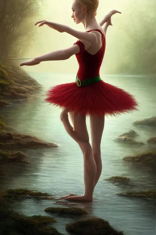 Image similar to elegant elf ballerina standing in lake, highly detailed, d & d, fantasy, highly detailed, digital painting, trending on artstation, concept art, sharp focus, illustration, global illumination, ray tracing, realistic shaded, art by artgerm and greg rutkowski and fuji choko and viktoria gavrilenko and hoang lap