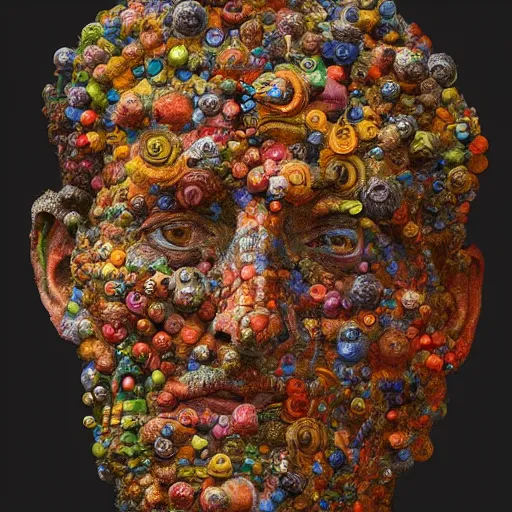 Image similar to a sculpture portrait made of bacteria and virus and molecules and atoms, painting part by wojciech siudmak, part by ilya repin, part by max ernst, part by norman rockwell, artstation