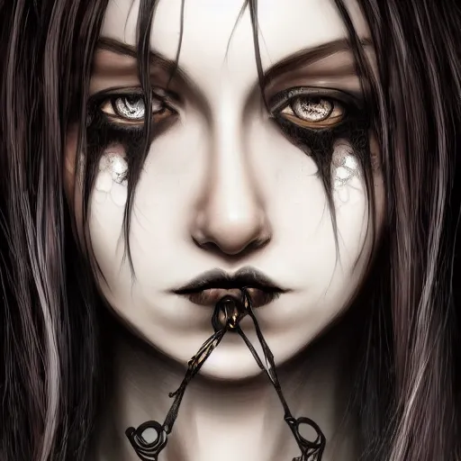 Image similar to a gothic girl with 4 arms with a beautiful face, young face, pretty face, beautiful detailed face, very detailed eyes, female art, intricate details, hyper detailed, artstation, 8 k resolution, high detail, digital painting