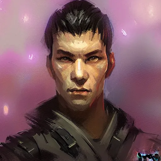 Image similar to concept art of a portrait by greg rutkowski, a soldier of the eternal sith empire wearing black and purple tactical gear, star wars expanded universe, smooth, sharp focus, artstation hq.