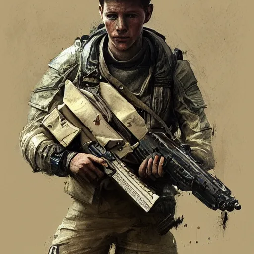 Image similar to portrait of a man by greg rutkowski, tye sheridan as a colonial marine, from aliens franchise, he is about 2 0 years old, military composure, wearing tactical gear of the colonial marines, highly detailed portrait, digital painting, artstation, concept art, smooth, sharp foccus ilustration, artstation hq