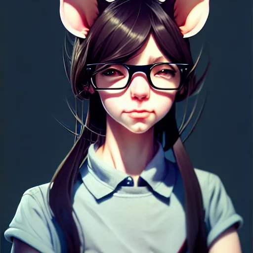 Image similar to character design portrait of an anthropomorphic furry rat girl with rat ears and a tail, 4 k, concept art, by wlop, ilya kuvshinov, artgerm, krenz cushart, pixiv.