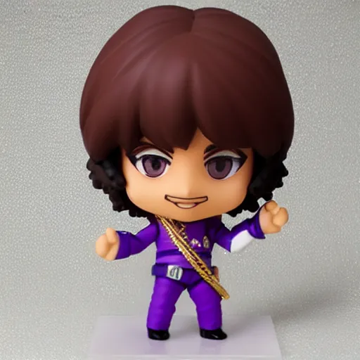 Prompt: prince rogers nelson as nendoroid in a big purple rain, kodak film