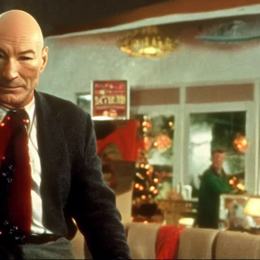 Image similar to a film still of patrick stewart in the movie jingle all the way