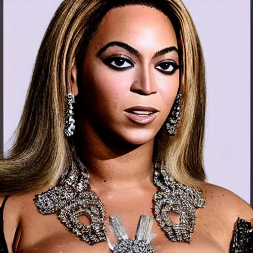 Prompt: beyonce with strands of diamonds for hair, studio photo