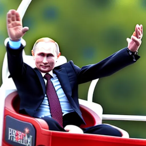 Prompt: Vladimir Putin riding a roller coaster