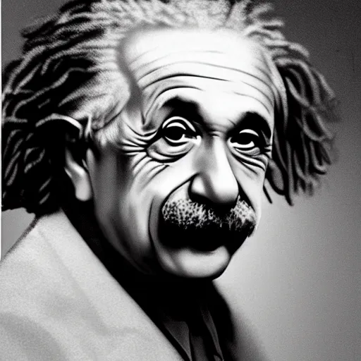 Image similar to portrait of albert einstein as a rapper with face tattoos