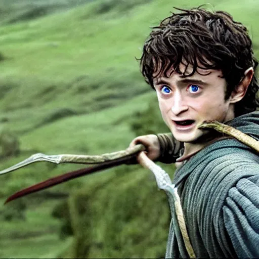 Image similar to Film still of Daniel Radcliffe as Frodo in Lord of the Rings: The Return of the King