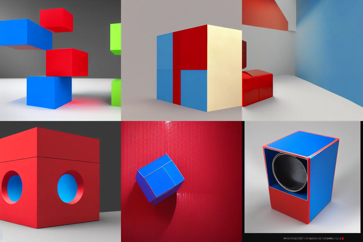 Prompt: red cube and blue cylinder, octane render, realistic, hyper detailed