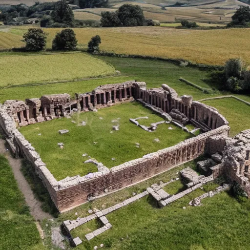 Prompt: a drone photo of a perfect Roman Villa in Roman England in 350 AD